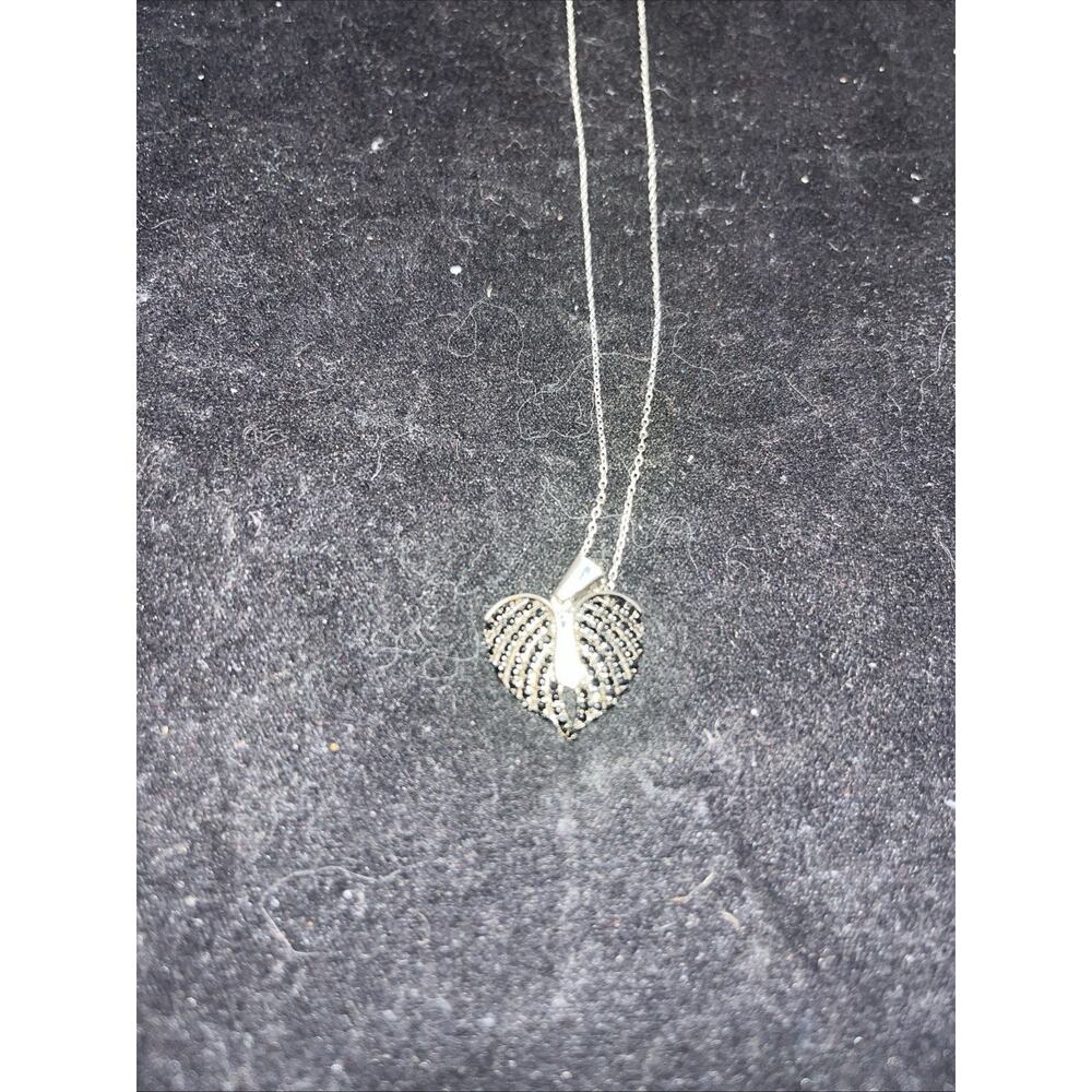 .68ctw Black Spinel Opening Angel Wing Heart Sterling Silver Necklace - Picture 3 of 7